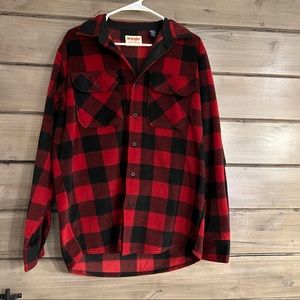 Wrangler Authentics Mens Long Sleeve Fleece Shirt Red Buffalo Plaid